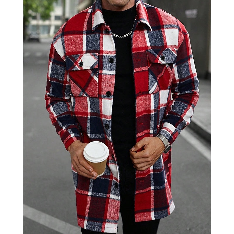 Women's Plaid Button-Up Shacket with Utility Pockets