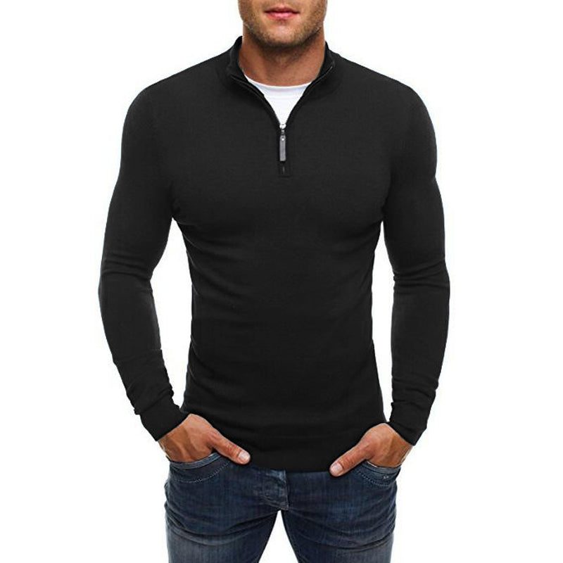 Men's Streamlined Half-Zip Knit Sweater - Black
