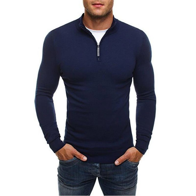 Men's Streamlined Half-Zip Knit Sweater - Navy Blue