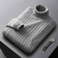 Men's Everyday Cable Turtleneck Sweater in a Regular Cut - Light Gray