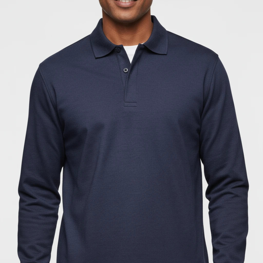 Men's Smart Casual Polo Shirt Long Sleeve Collared Top