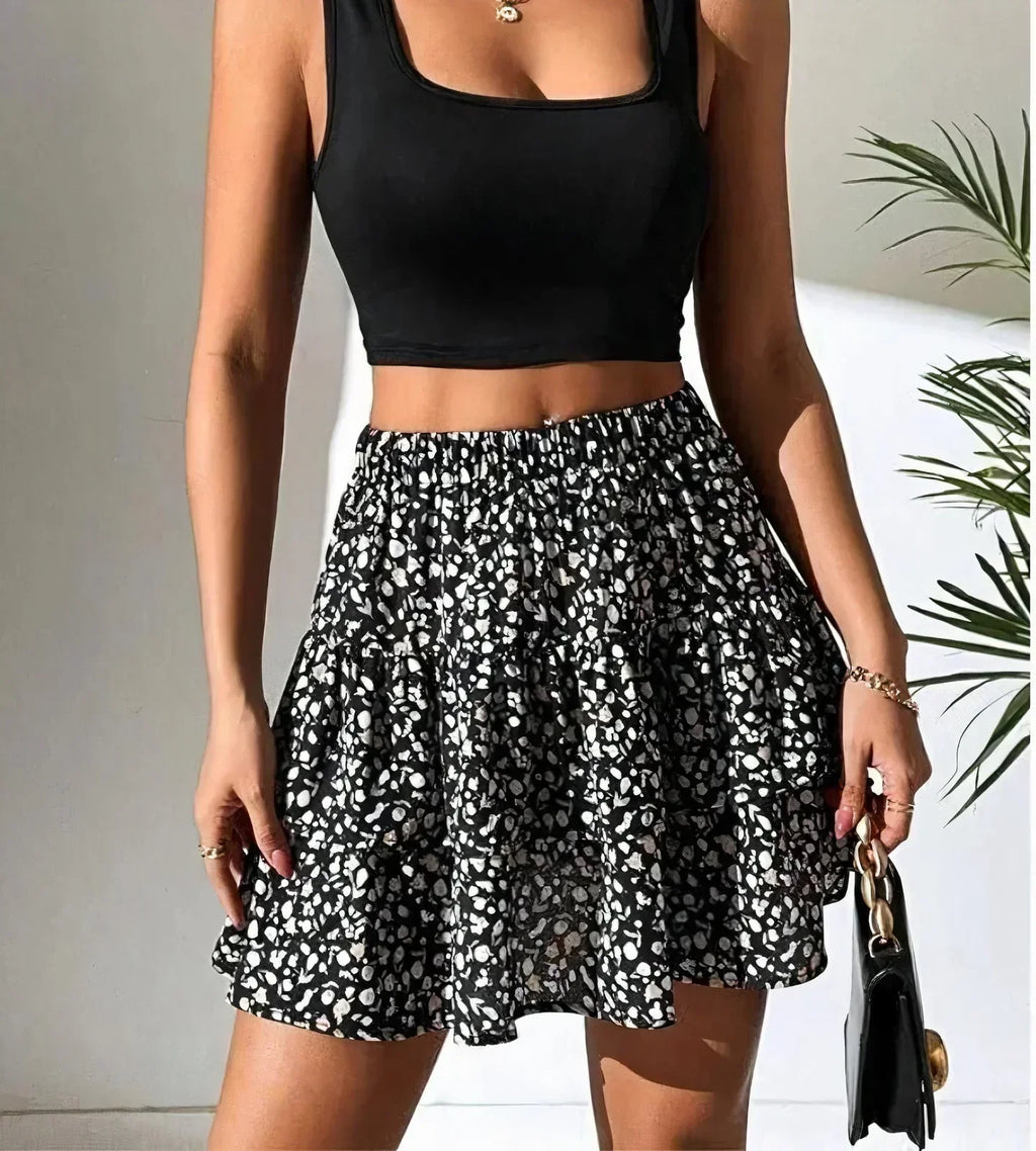 Women's Printed Ruffle Mini Skirt – Tiered Spring